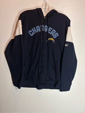 Vintage NFL Reebok Navy Blue Los Angeles Chargers Zip Full-Zip Hoodie